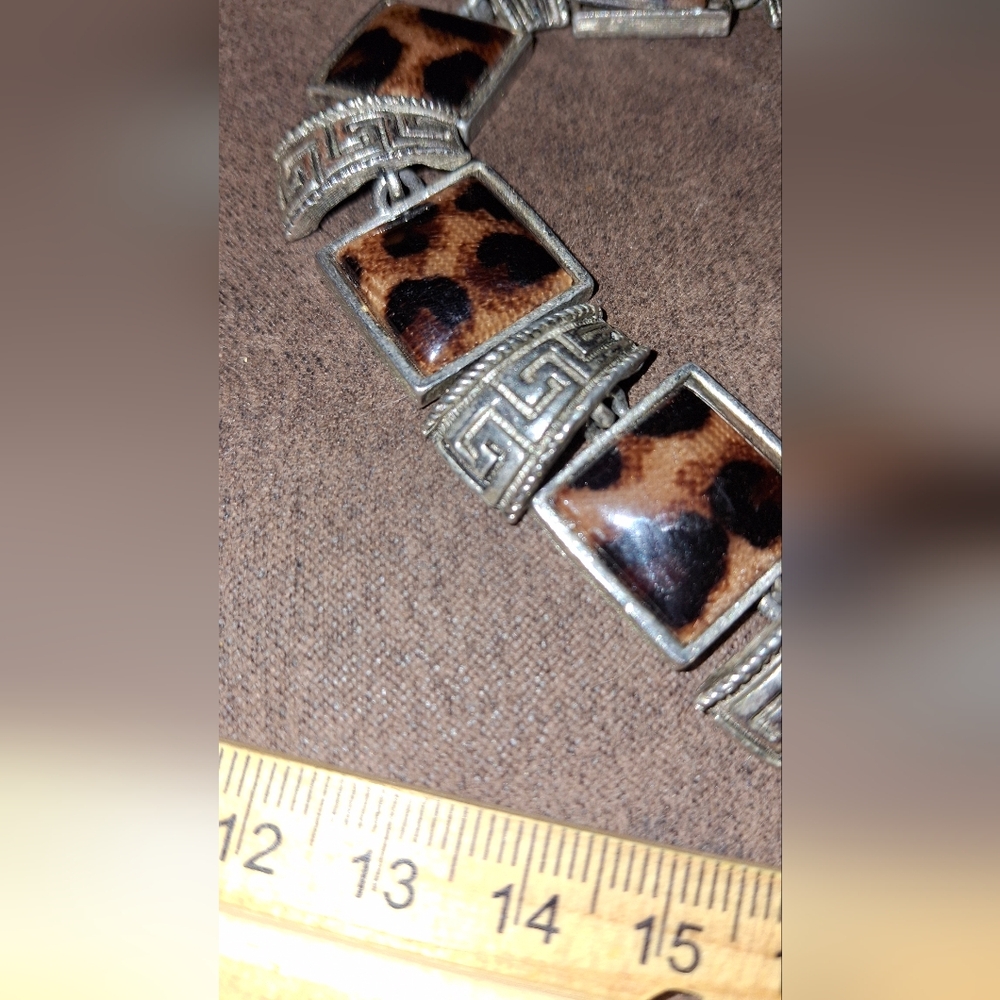 Vintage Tortoiseshell, Animal Print Greek Meander Statement Necklace - Picture 7 of 7